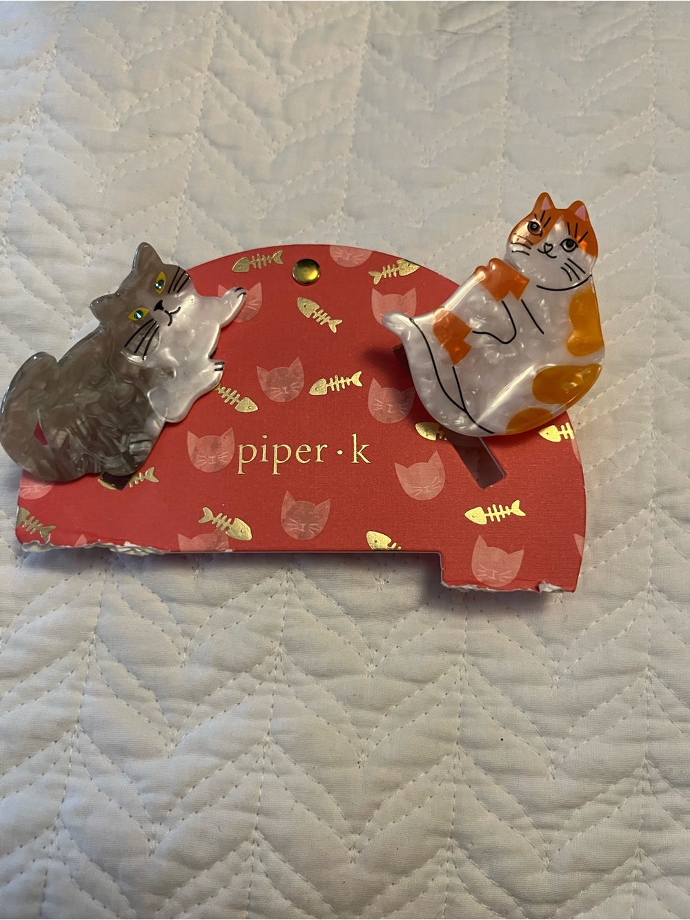 piper.k Cat Resin Hair Clips - Gray & Orange